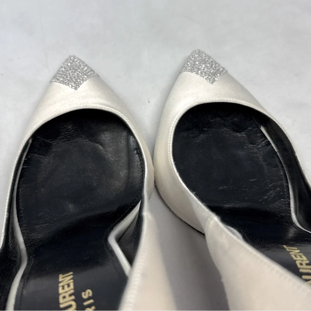 Saint Laurent Tower 110 Strass Embellished Silk Satin Pointed Toe Pump Heel 36.5